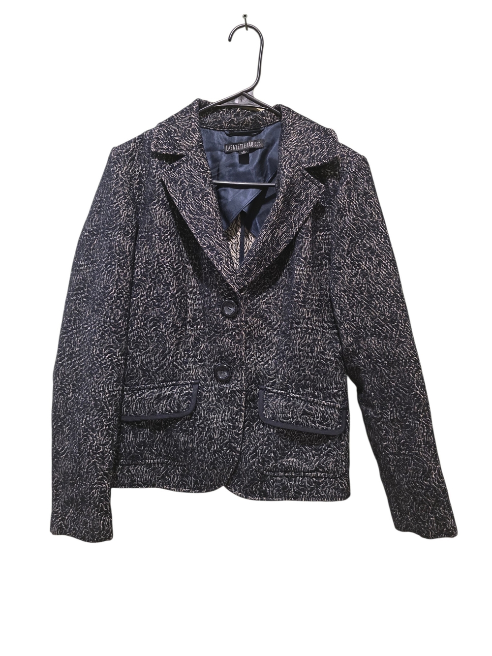 Lafayette 148 Navy Textured Two-Button Blazer Jacket Size 4